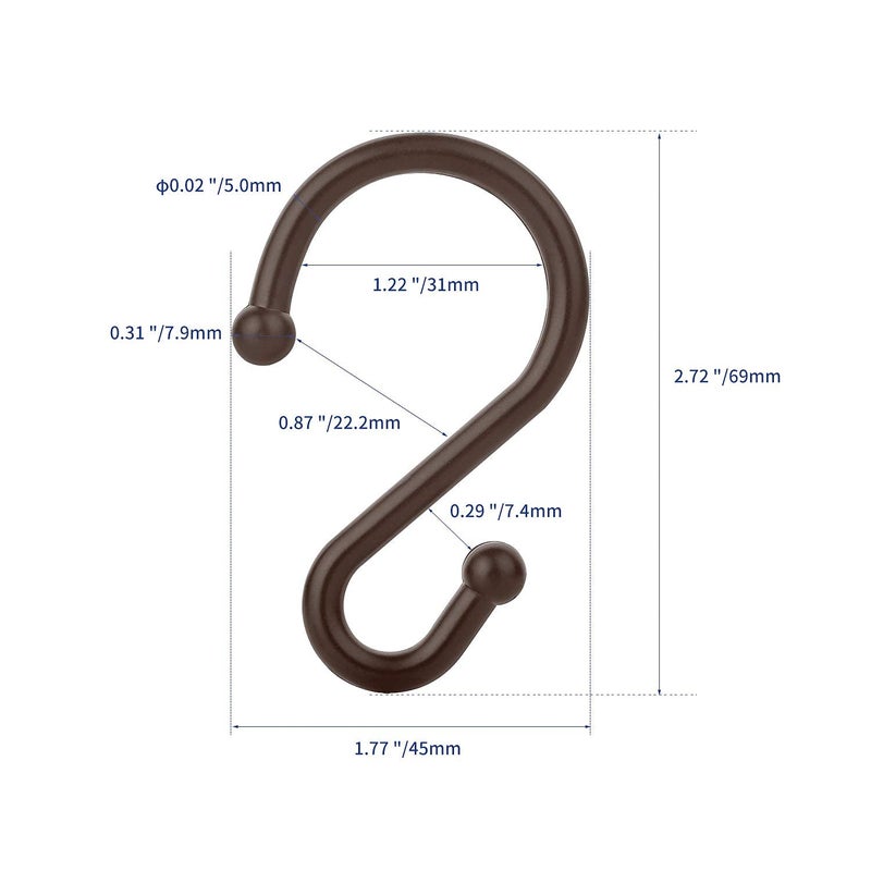 UNCONSIL Metal Shower Curtain Hooks Set of 12 Rings Rust Resistant S Shaped Hooks Hangers for Shower Curtains  Kitchen Utensils  Clothing  Towels  etc. (Bronze) - Image 5